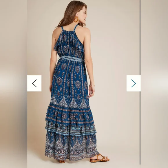Anthropologie Sasha Ruffled Blue Maxi Dress SZ S - Picture 2 of 7